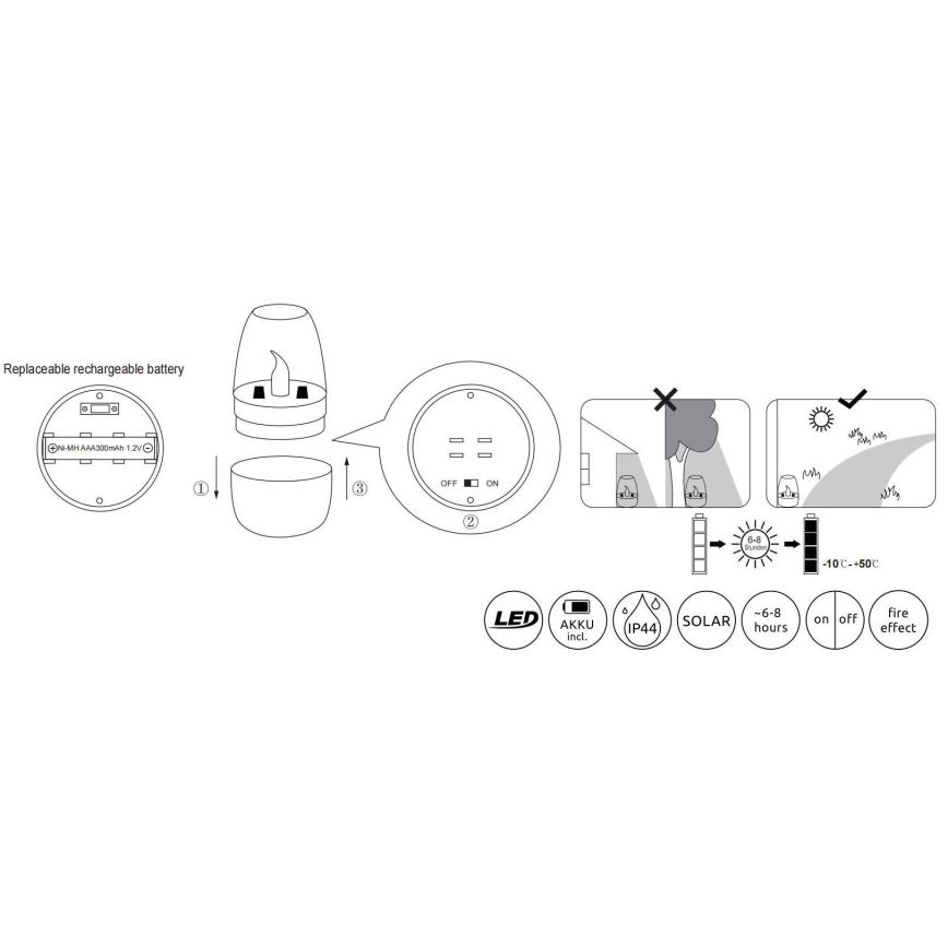 Globo - Lámpara solar LED LED/0,02W/1,2V 1800K IP44 300 mAh
