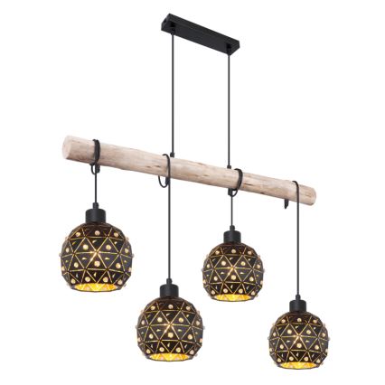 Globo 54029-4H - Lámpara colgante con cable JODIE 4xE27/40W/230V beige/negro