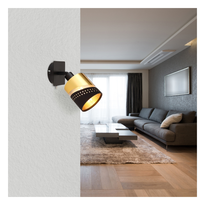 Globo - Foco de pared 1xE14/25W/230V negro/dorado