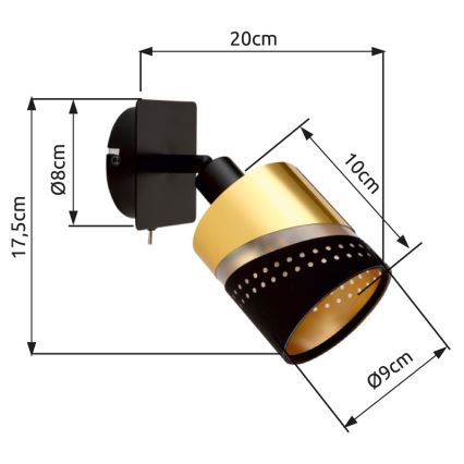Globo - Foco de pared 1xE14/25W/230V negro/dorado
