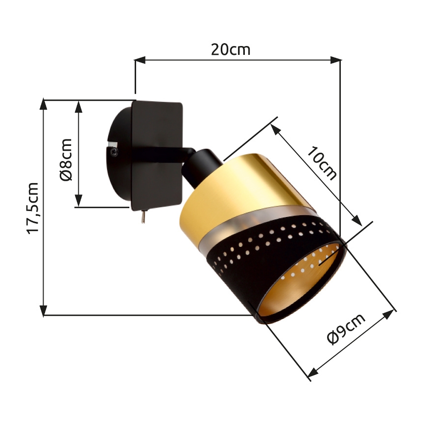 Globo - Foco de pared 1xE14/25W/230V negro/dorado