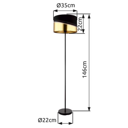 Globo - Lámpara de pie 1xE27/60W/230V diá. 35 cm negro/dorado