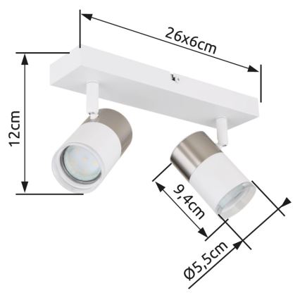 Globo - Foco 2xGU10/25W/230V blanco/cromo mate