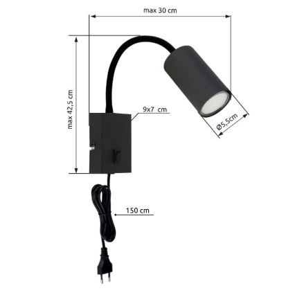 Globo - Aplique flexible 1xGU10/25W/230V negro