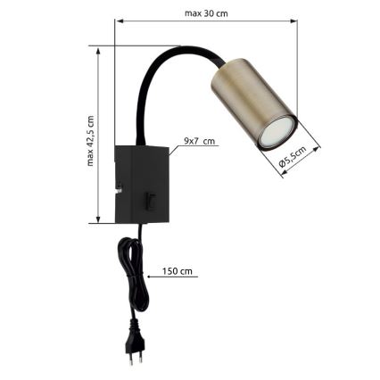 Globo - Aplique flexible 1xGU10/25W/230V negro/latón