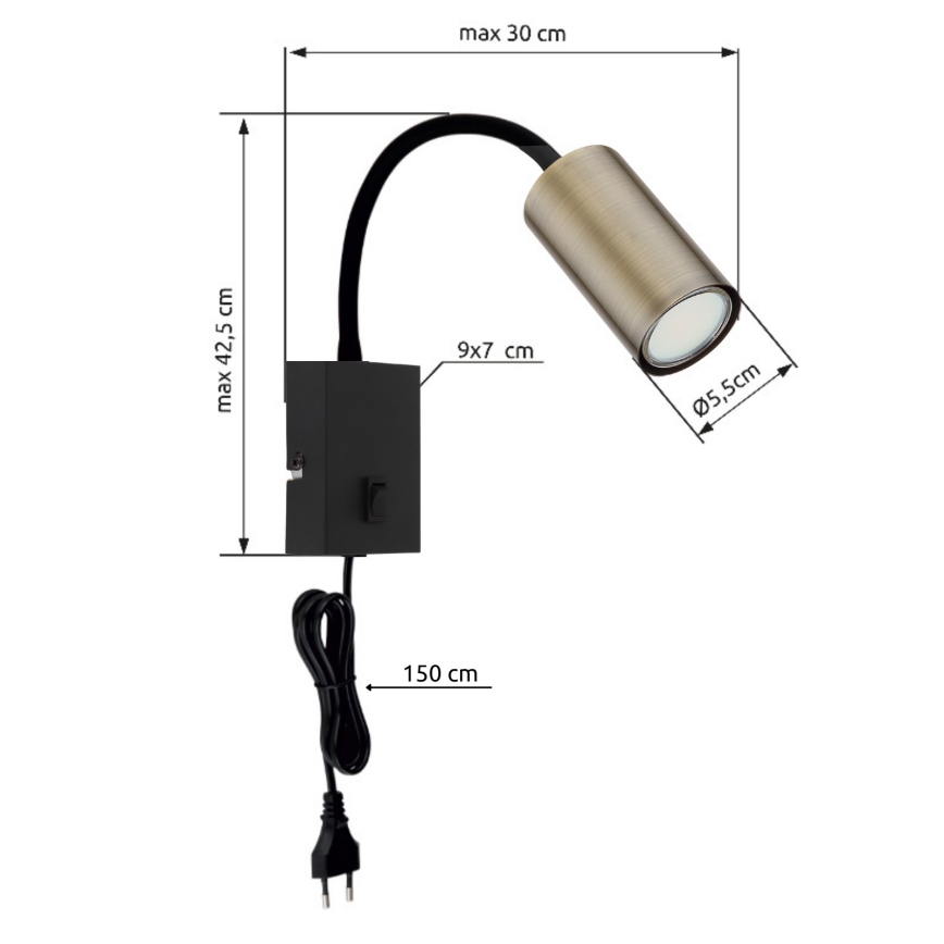 Globo - Aplique flexible 1xGU10/25W/230V negro/latón