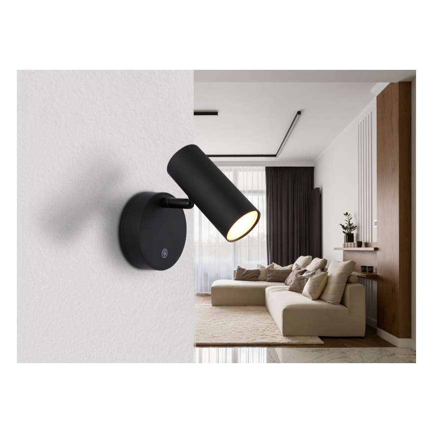 Globo - Foco de pared LED recargable y regulable LED/0,4W/3,7V 1800 mAh negro