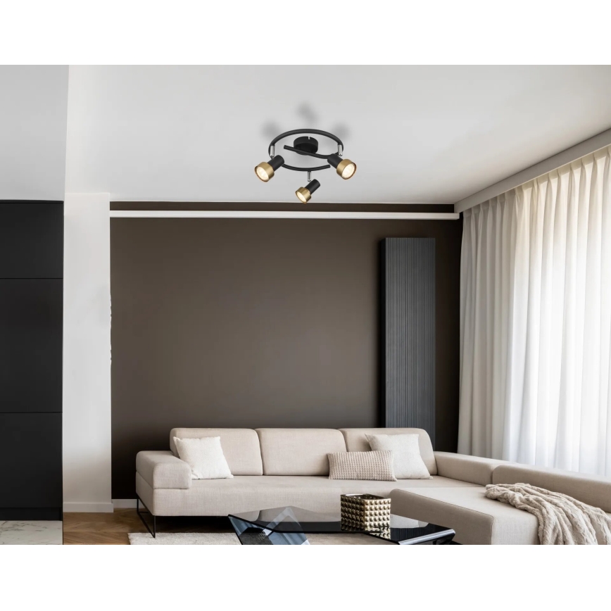 Globo - Foco  3xGU10/25W/230V negro/dorado