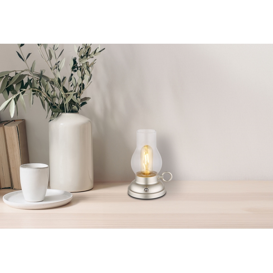 Globo - LED Lámpara de mesa táctil recargable y regulable LED/1W/3,7V 1200 mAh cromo mate