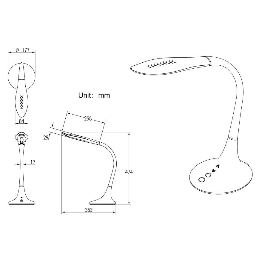 Globo - Lámpara de mesa LED regulable táctil flexible LED/9W/230V 3000/4500/6500K negro