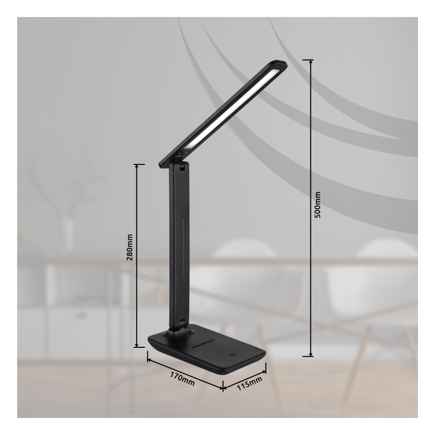 Globo 58439SA - Lámpara de mesa LED táctil recargable y regulable BRIGHTON LED/5W/5V 1800 mAh negro