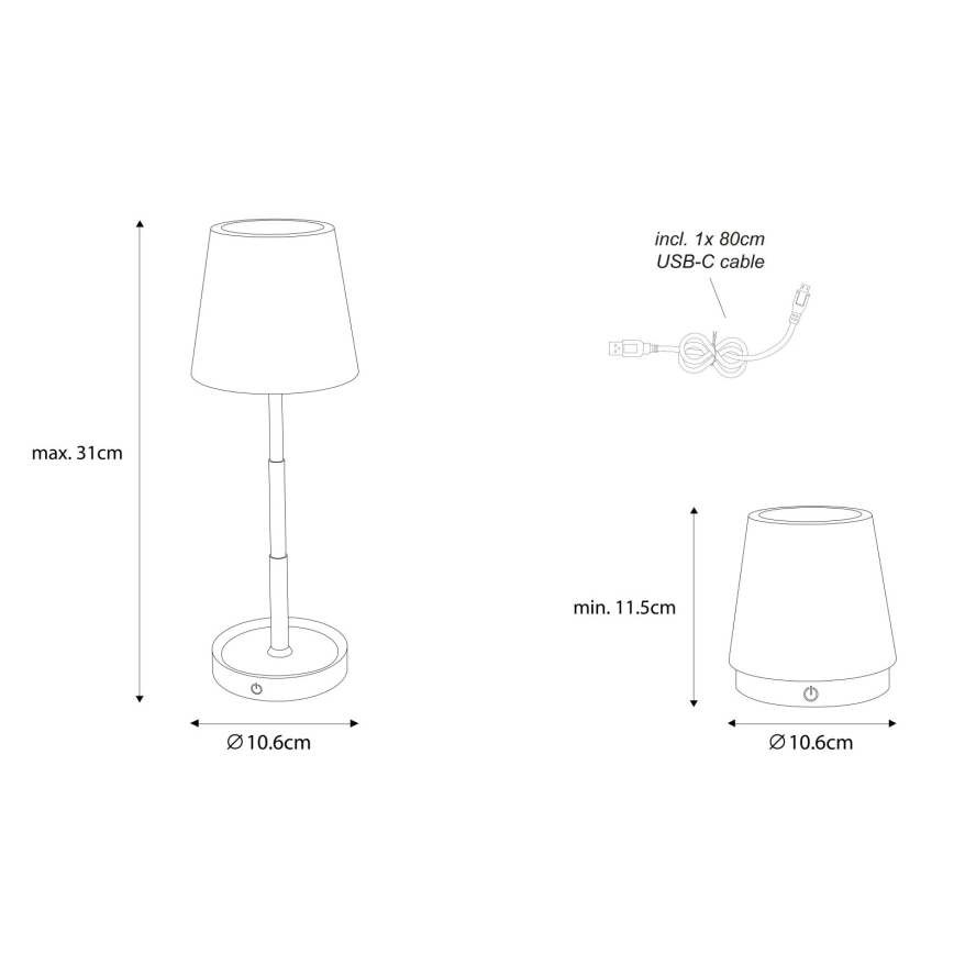 Globo - Lámpara de sobremesa LED recargable con control táctil y regulable LED/1,2W/3V 1200 mAh