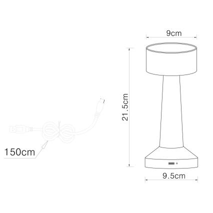 Globo - Lámpara de mesa regulable LED táctil LED/1W/3,7V 2700K/4000K/6500K 800 mAh USB negro