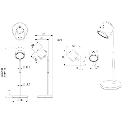 Globo - Lámpara de mesa táctil LED regulable 4 en 1 LED/6W/3,7V 3000K/4000K/6500K 1500 mAh USB negra