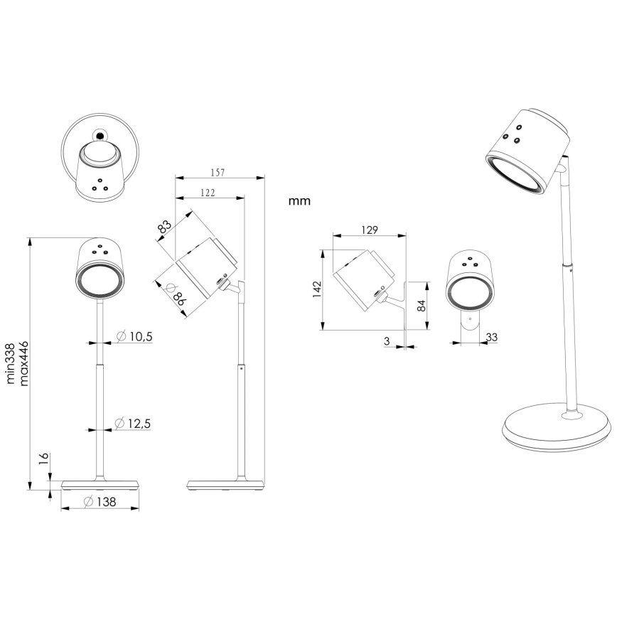 Globo - Lámpara de mesa regulable LED táctil 4en1 LED/6W/3,7V 3000K/4000K/6500K 1500 mAh USB negro
