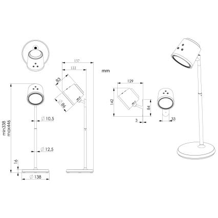Globo - Lámpara de mesa regulable LED táctil 4en1 LED/6W/3,7V 3000K/4000K/6500K 1500 mAh USB blanco