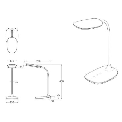 Globo - Lámpara de mesa regulable LED táctil LED/9W/230V 3000K/4000K/6500K CRI 90 negro