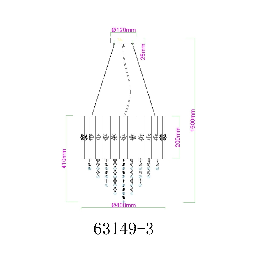 Globo - Lámpara colgante 3xE27/40W/230V diá. 40 cm