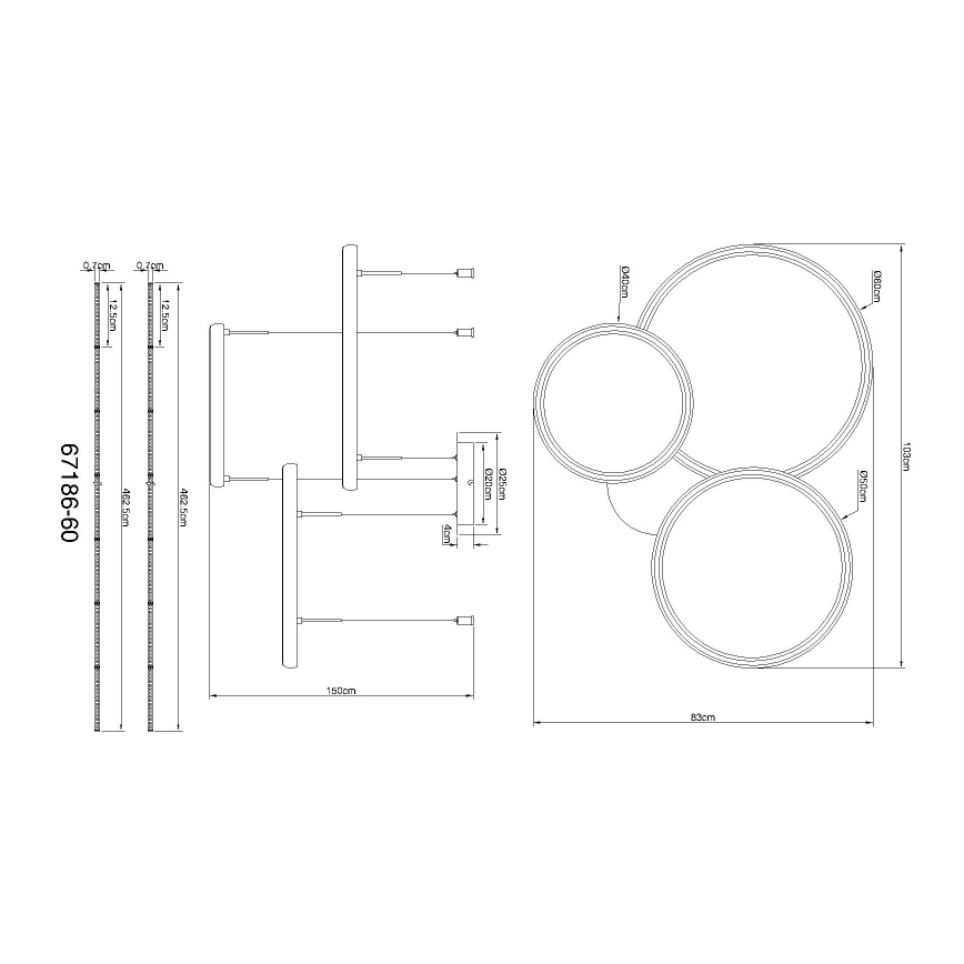 Globo - Lámpara de araña LED regulable LED/55W/230V 2700-6000K negro + control remoto