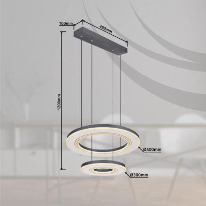 Globo - Lámpara de araña LED regulable LED/50W/230V 2700-6000K diá. 50 cm negro + control remoto