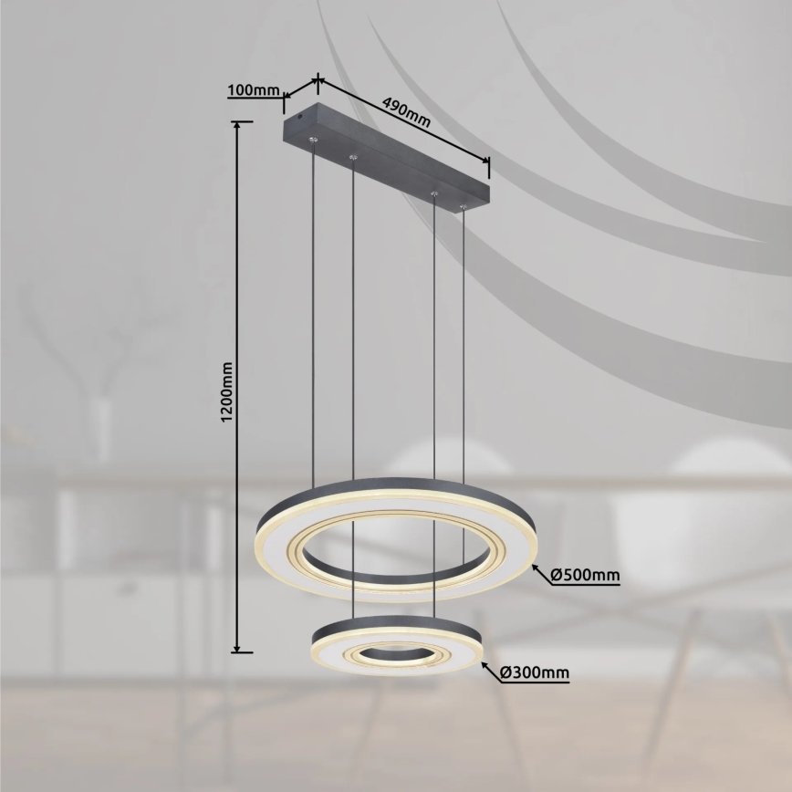 Globo - Lámpara de araña LED regulable LED/50W/230V 2700-6000K diá. 50 cm negro + control remoto