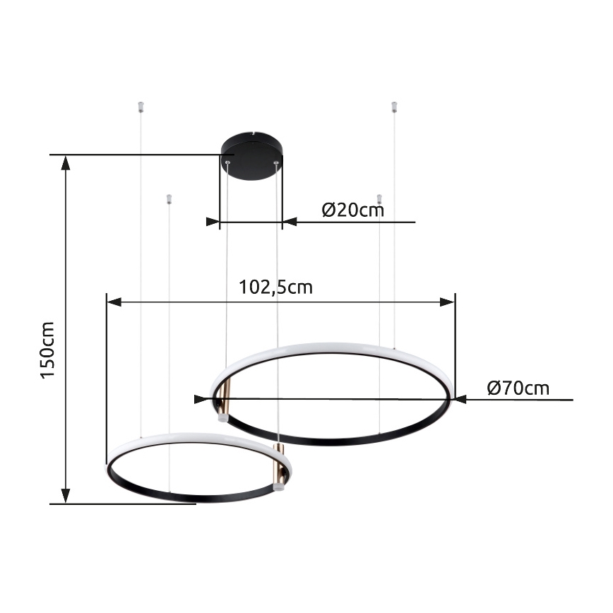Globo - Lámpara de araña LED regulable LED/55W/230V 2700-6000K negro + control remoto