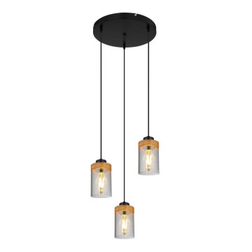 Globo - Lámpara colgante con cable 3xE27/40W/230V metal/madera