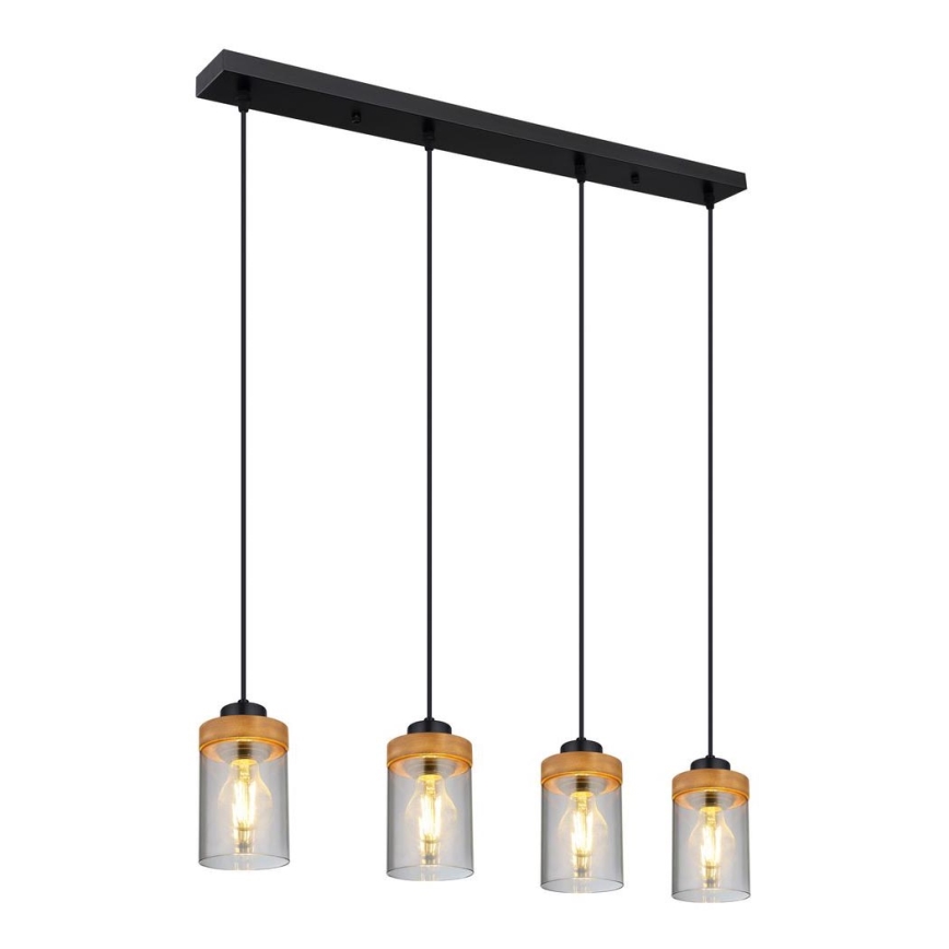 Globo - Lámpara colgante con cable 4xE27/40W/230V metal/madera