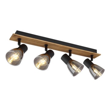 Globo - Lámpara de techo con 4 focos E14/40W/230V negro/madera