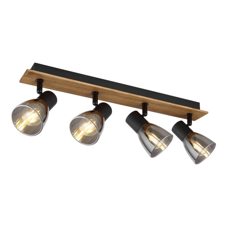 Globo - Lámpara de techo con 4 focos E14/40W/230V negro/madera