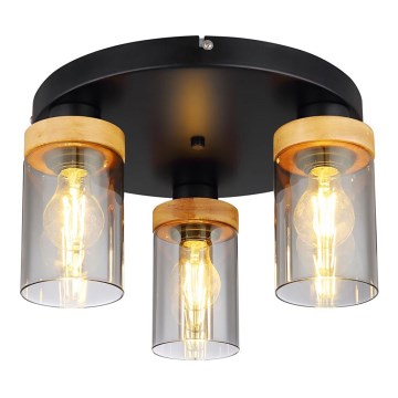 Globo - Lámpara de techo empotrada 3xE27/40W/230V metal/madera