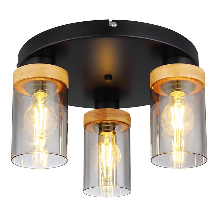 Globo - Lámpara de techo empotrada 3xE27/40W/230V metal/madera