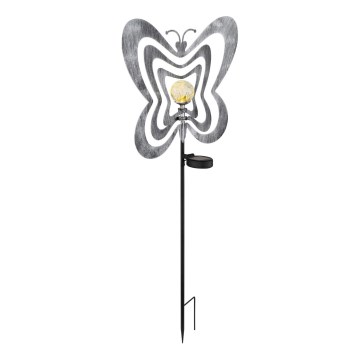 Globo - Lámpara solar LED/3V IP44 300 mAh mariposa plateada