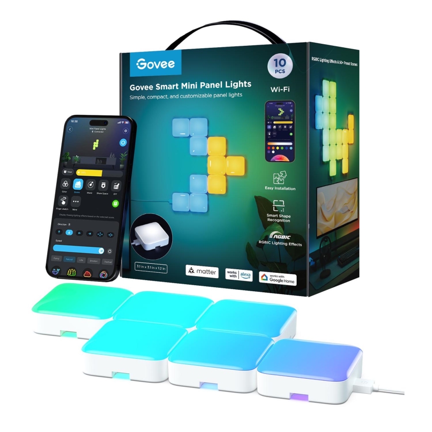 Govee - 10x Paneles mini inteligentes RGBIC Wi-Fi