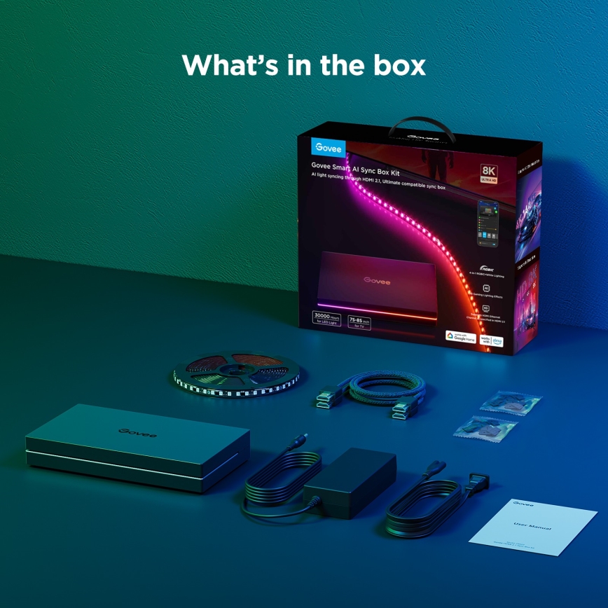 Govee - AI Sync Box 2 para Smart TV RGBICW retroiluminación para TV de 55-65 Wi-Fi