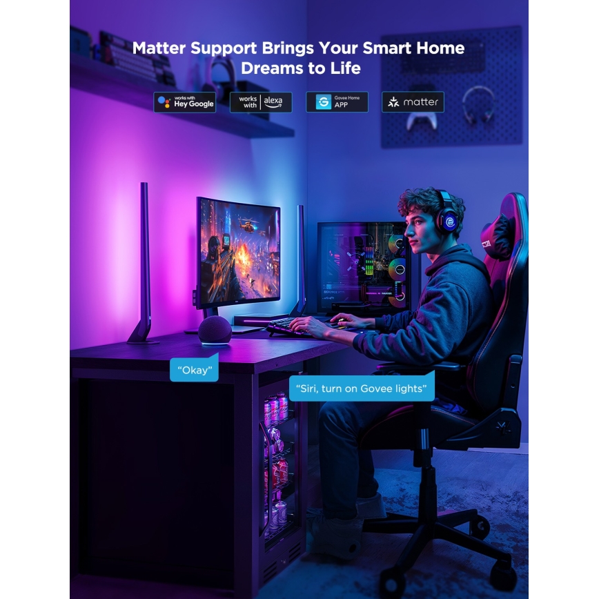 Govee - AI Sync Box Kit 2 Kit inteligente de iluminación para PC para pantallas de 27-34 + paneles LED Wi-Fi
