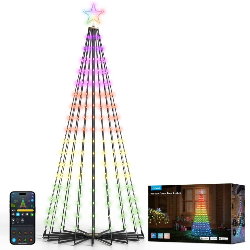 Govee - Árbol de Navidad LED RGBIC con estrella, 15 W, 230 V, IP65, 1,8 m, compatible con Matter y Wi‑Fi