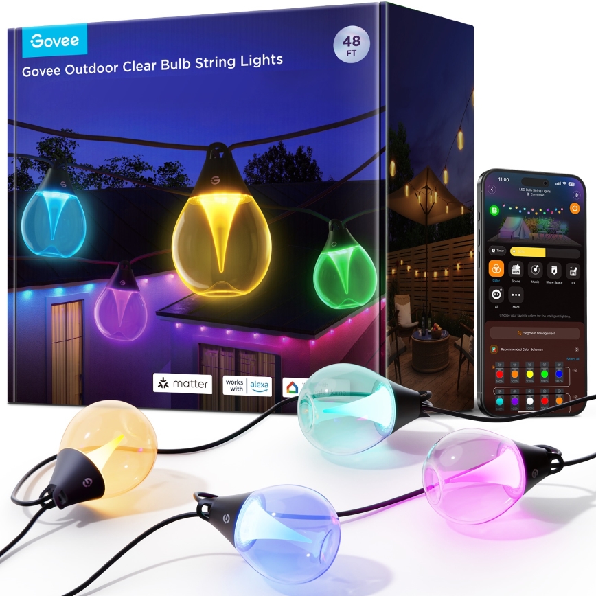 Govee - Cadena LED decorativa de exterior regulable RGBICW LED/24W/230V IP67 2700-6500K Wi-Fi