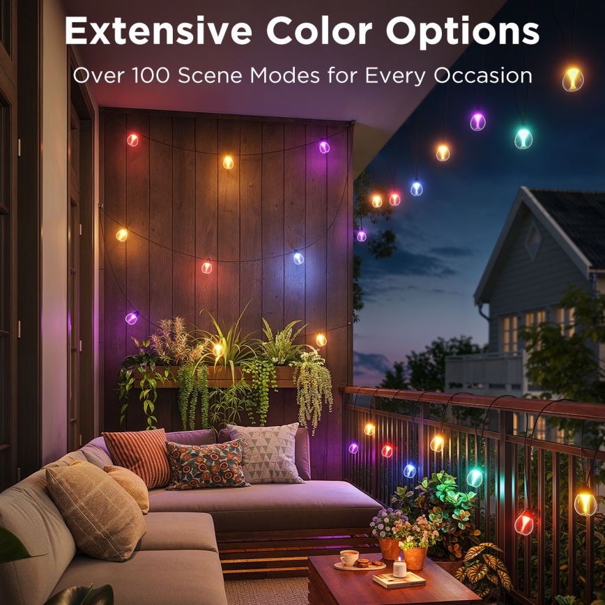 Govee - Cadena LED decorativa de exterior regulable RGBICW LED/24W/230V IP67 2700-6500K Wi-Fi