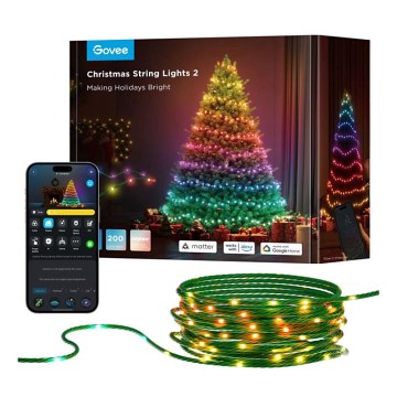 Govee - Cadena LED RGBICW de Navidad para exteriores 2700-6500K 20m Wi-Fi Matter IP66