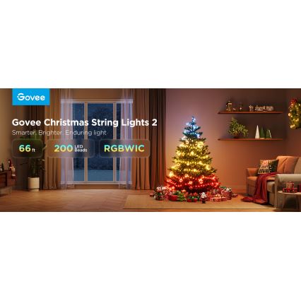 Govee - Cadena LED RGBICW de Navidad para exteriores 2700-6500K 20m Wi-Fi Matter IP66