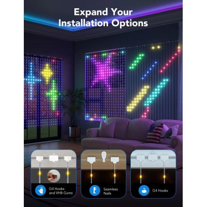 Govee - Cortina de luces RGBIC 520 LED 1,5x2m Wi-Fi IP65