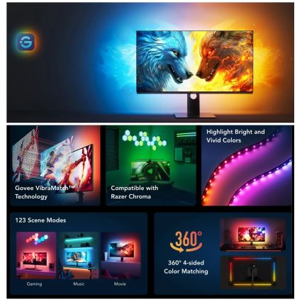 Govee - Iluminación de monitor inteligente LED RGBIC Dreamview G1 de 27-34 Wi-Fi
