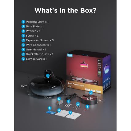 Govee - Lámpara colgante regulable LED RGBICWW en cable LED/21W/230V Matter Wi-Fi