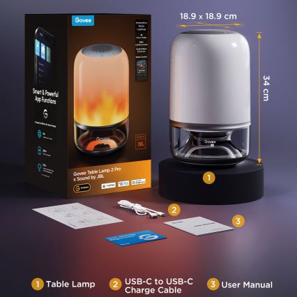 Govee - Lámpara de mesa LED RGBW regulable con altavoz LED/36W/12V Wi-Fi