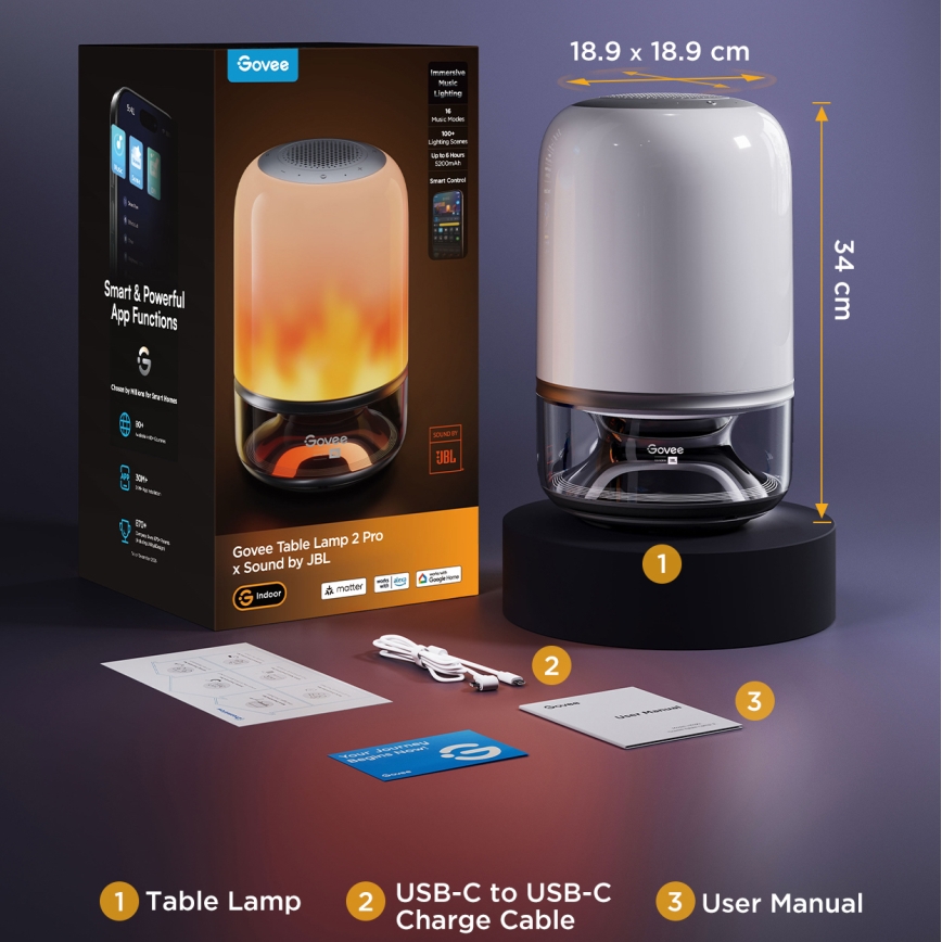 Govee - Lámpara de mesa LED RGBW regulable con altavoz LED/36W/12V Wi-Fi