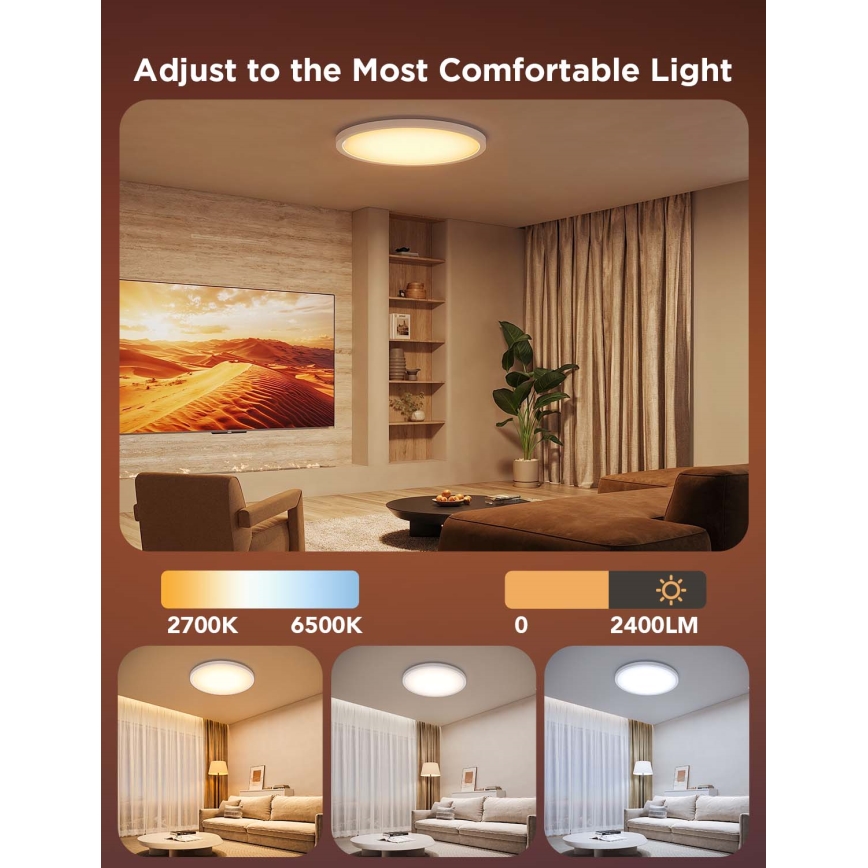 Govee - Luminaria de techo LED RGBICWW regulable, 29W/230V, Ø 30 cm, acabado mate, con Wi‑Fi