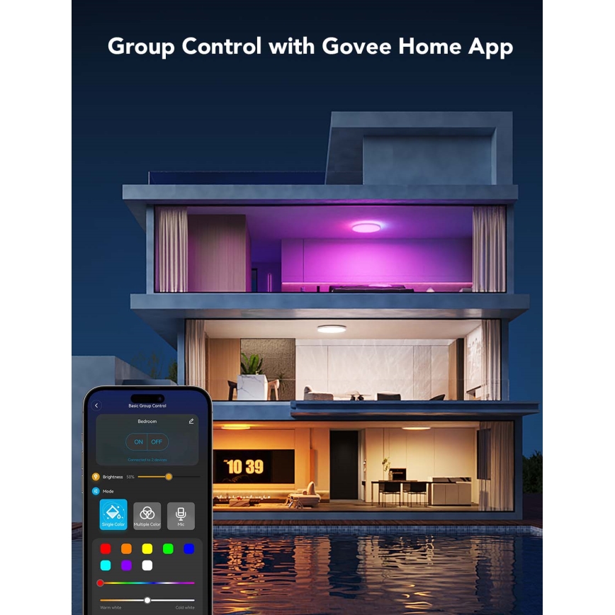 Govee - Luminaria de techo LED RGBICWW regulable, 29W/230V, Ø 30 cm, acabado mate, con Wi‑Fi