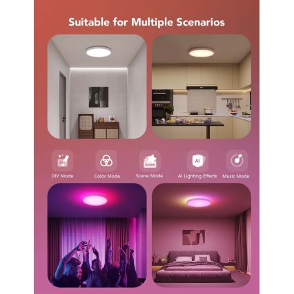 Govee - Luminaria de techo LED RGBICWW regulable, 29W/230V, Ø 30 cm, acabado mate, con Wi‑Fi