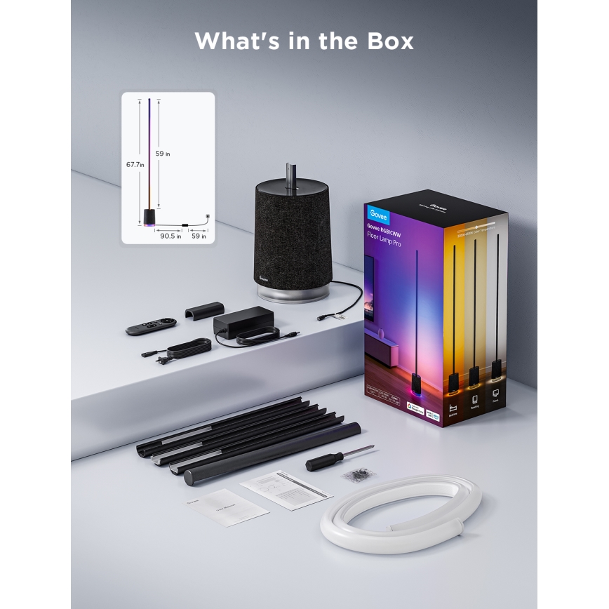Govee - Lámpara LED de pie con altavoz Pro RGBICWW 2200-6500K Wi-Fi + control remoto